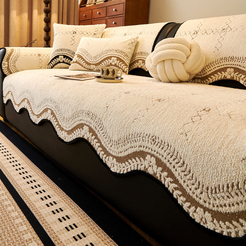 Wavy Pattern Anti-Scratch Plush Sofa Cover