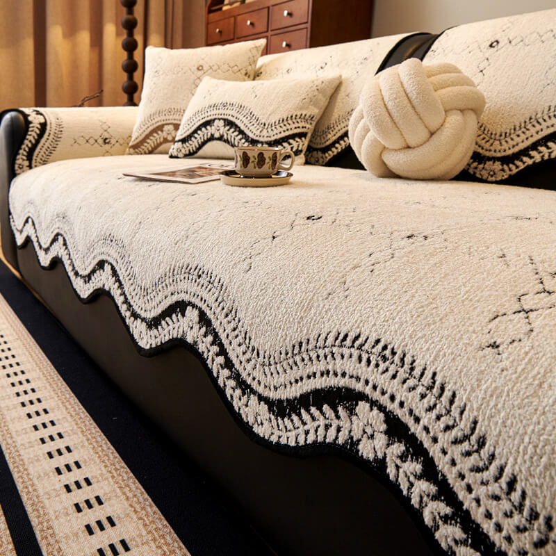 Wavy Pattern Anti-Scratch Plush Sofa Cover