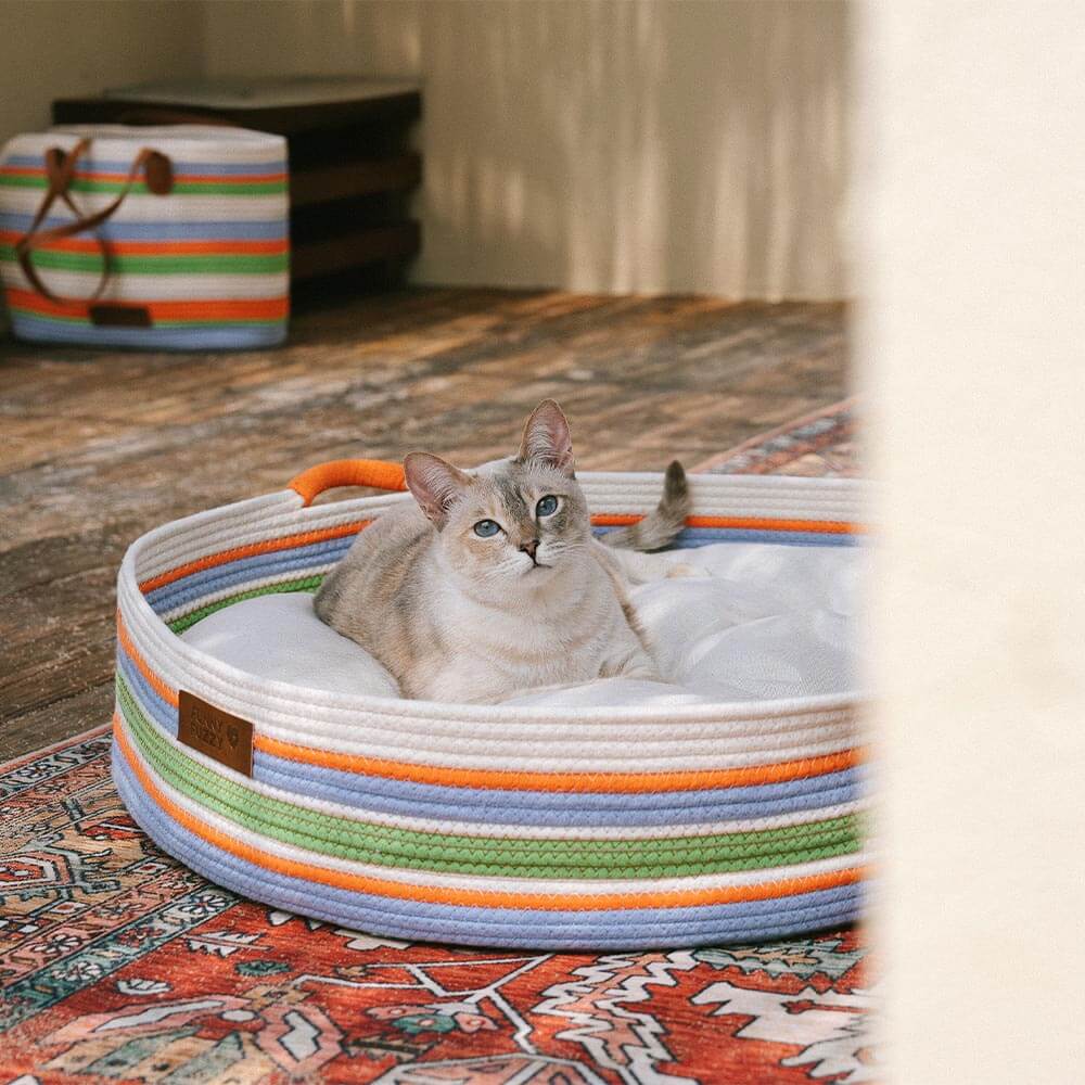 Handcrafted Stripe Calming Cat Bed - Timeless Nest
