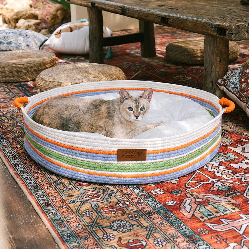Handcrafted Stripe Calming Cat Bed - Timeless Nest