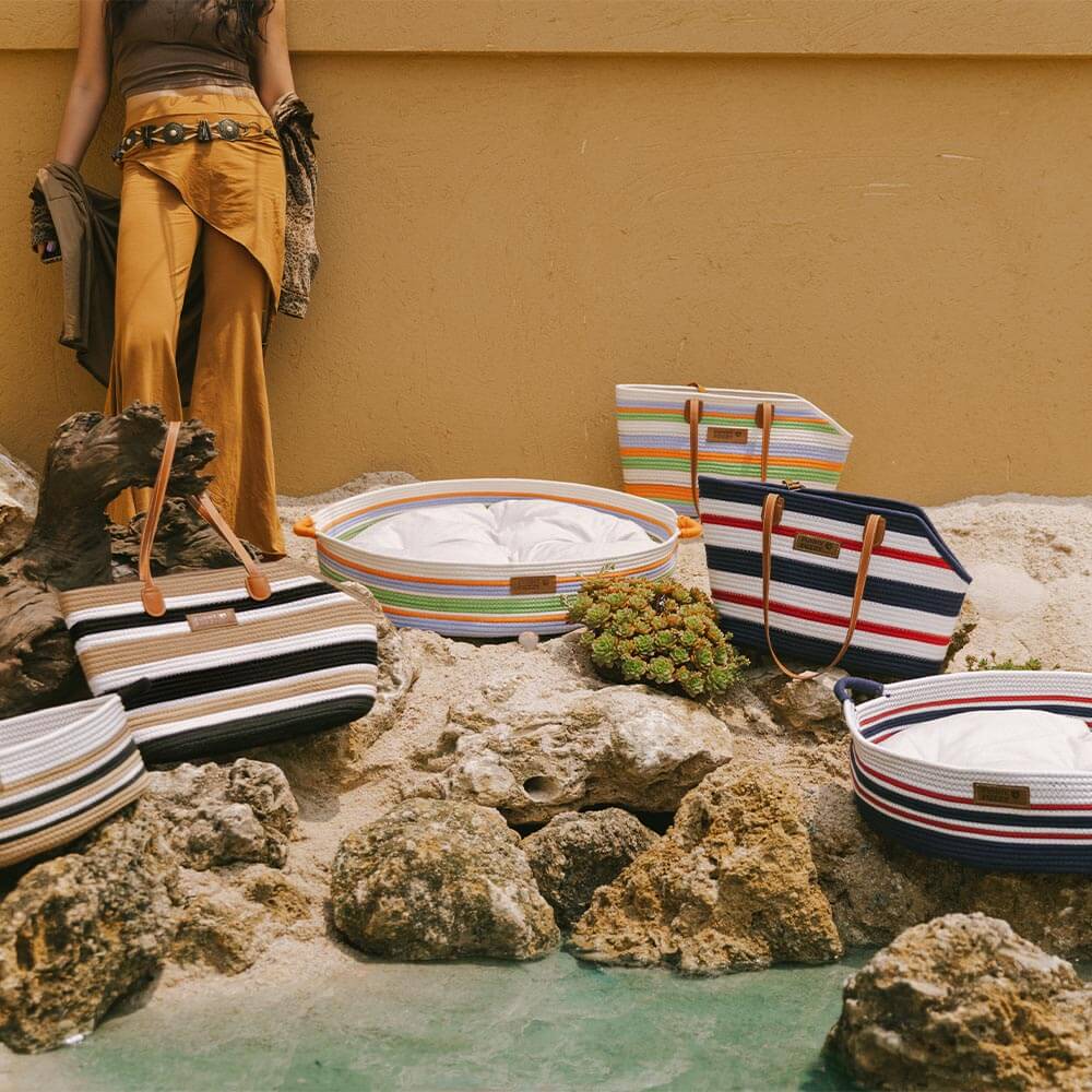 Handmade Lightweight Cotton Woven Beach Bag Pet Carrier- Summer Vacation