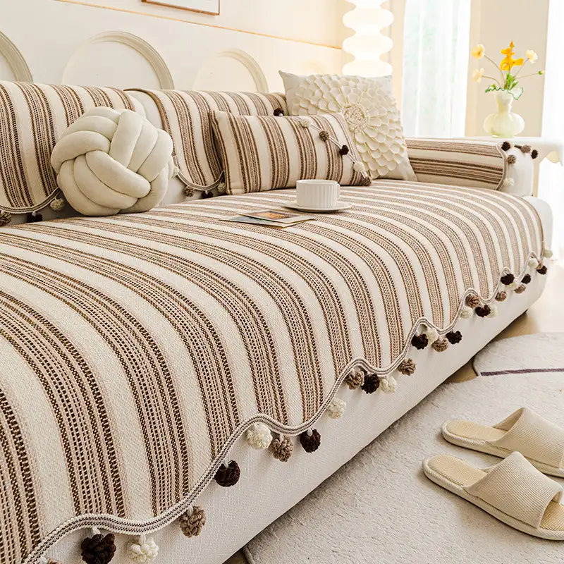 Irregular Contrast Colour Chenille Skin-Friendly Non-Slip Sofa Protective Sofa Cover