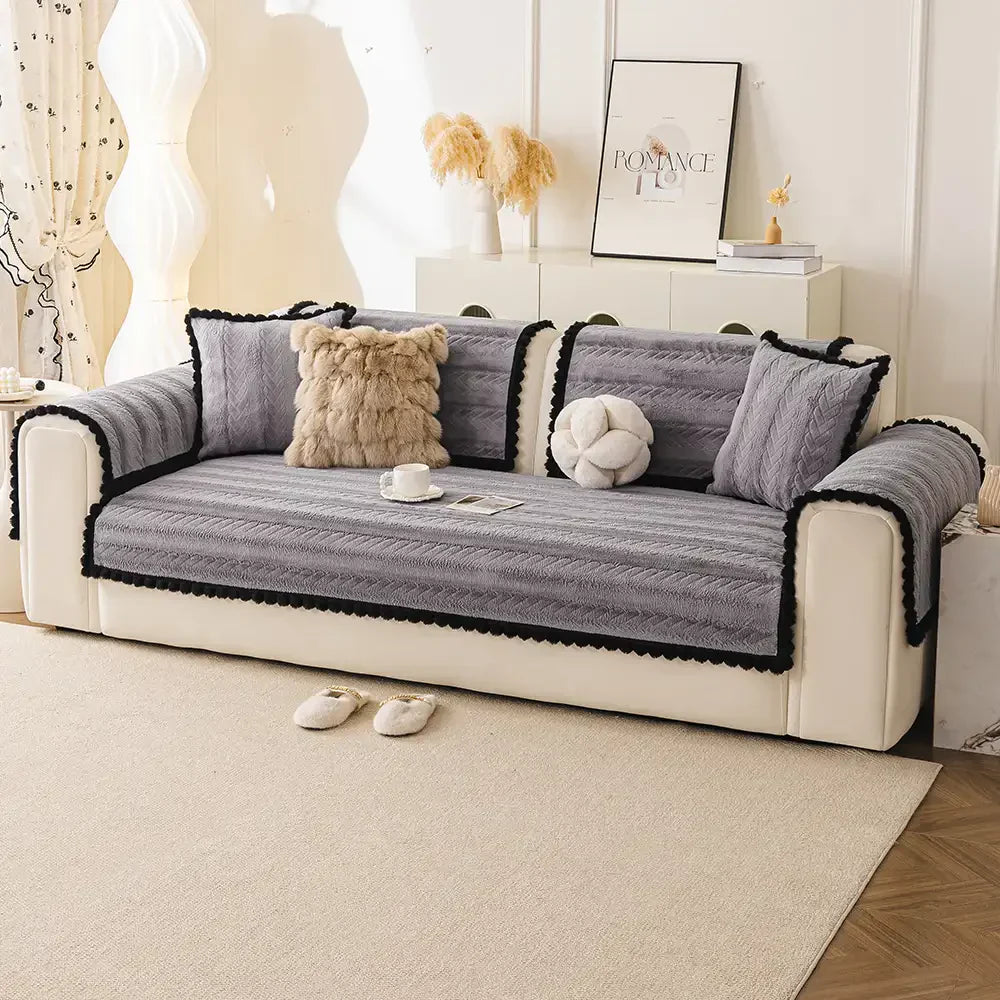 Lazy Chic Plush Winter Sofa Protector Skin-Friendly Sofa Cover