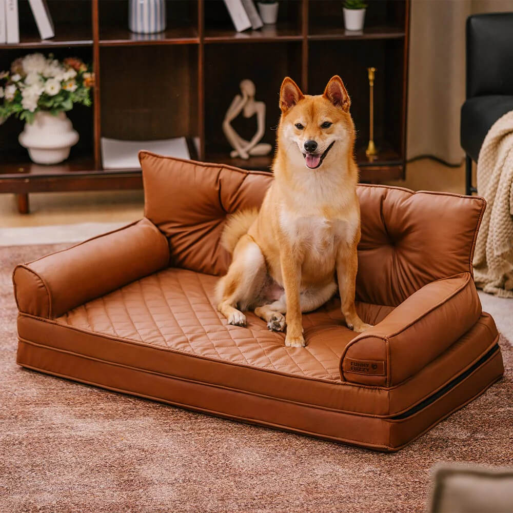 Luxe Faux Leather Foldable Orthopaedic Large Dog Bed - CoreLounge