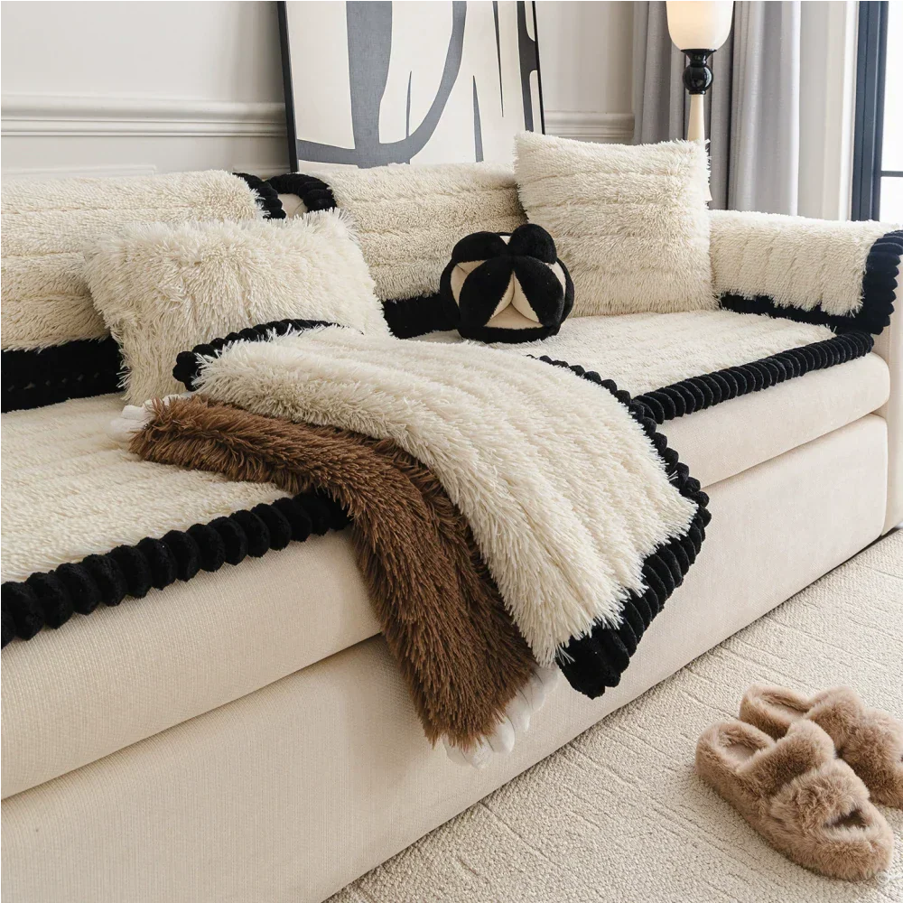 Luxury Fluffy Plush Thickened Comfortable Non-Slip Sofa Cover