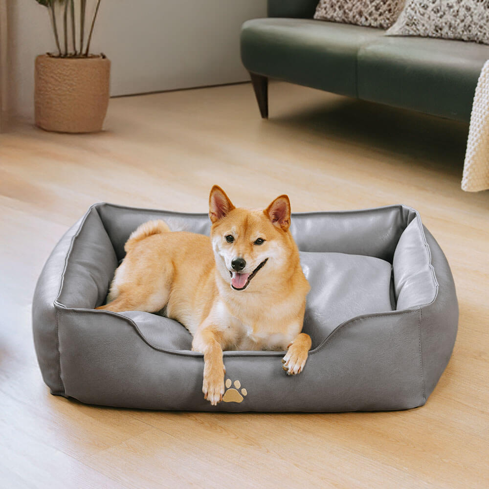 Luxury Faux Leather Waterproof Removable Dog Sofa Bed