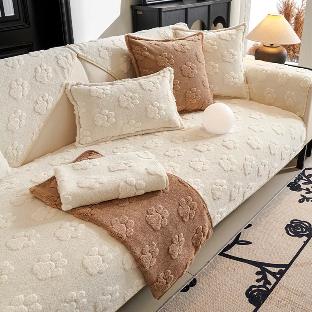 Paw Print Cute Plush Thick Sofa Decoration Non-slip Sofa Cover