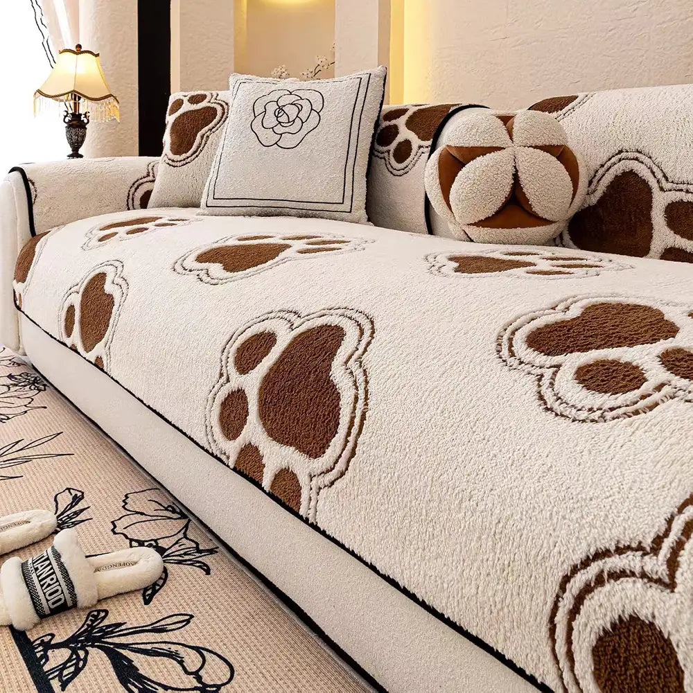 Paw Print Soft Polar Fleece Sofa Protector Non-slip Sofa Cover