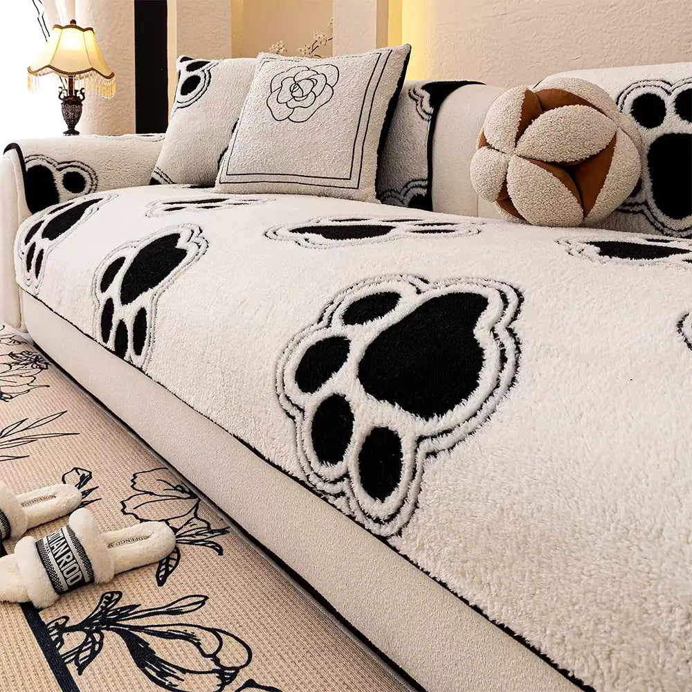 Paw Print Soft Polar Fleece Sofa Protector Non-slip Sofa Cover