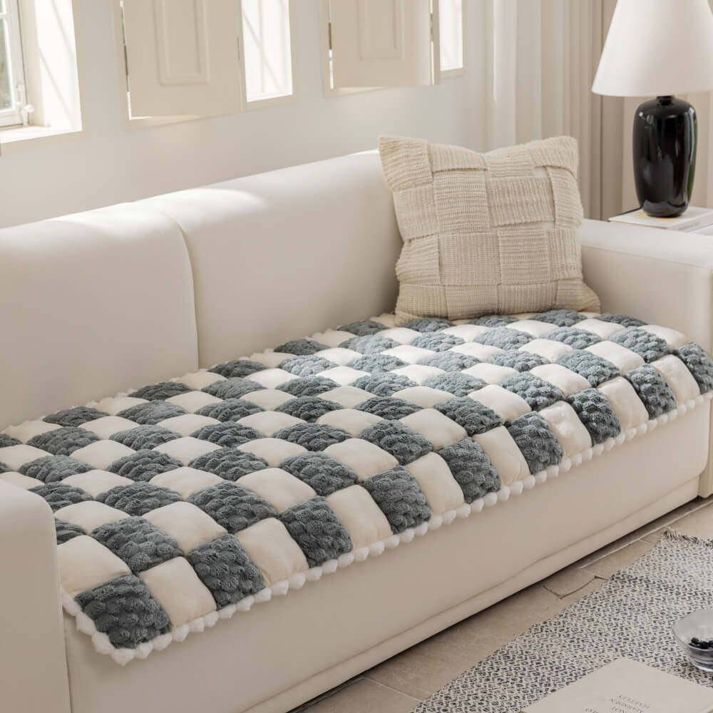 Plush Handmade Colour Block Dog Mat Soft Furniture Protector Non-Slip Sofa Cover