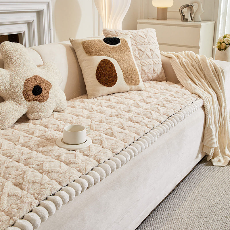 Soft Plush Plaid Square Furniture Protector Anti-Slip Sofa Cover