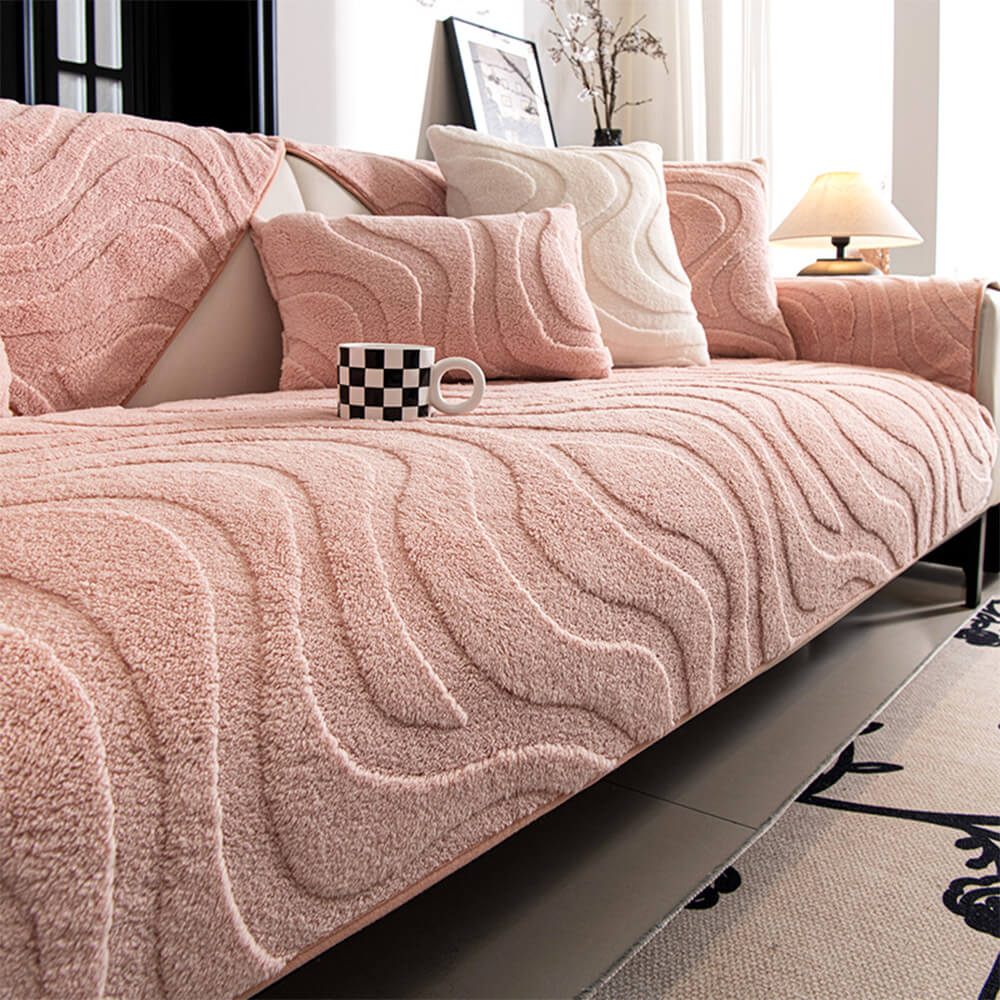 Warm Plush Curved Jacquard Non-Slip Furniture Protector Sofa Cover