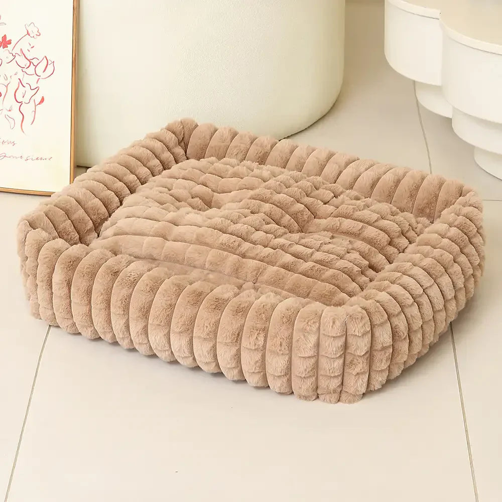 Square Striped Short Plush Fluffy Dog Bed for Small to Large Dogs’ Deep Rest