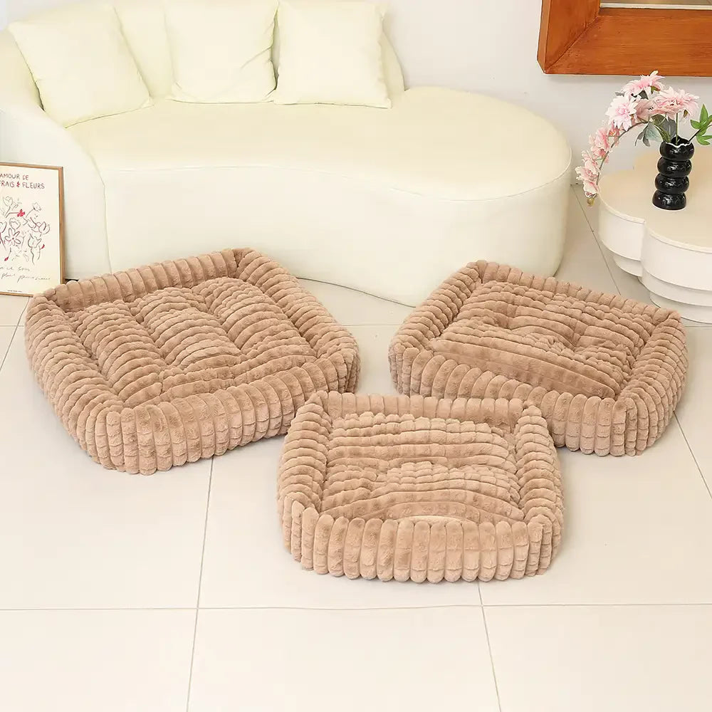 Square Striped Short Plush Fluffy Dog Bed for Small to Large Dogs’ Deep Rest