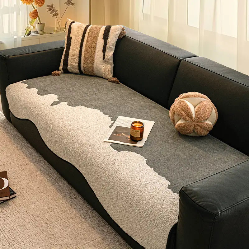 Stylish Irregular Contrast Chenille Scratch-Resistant Non-Slip Sofa Cover