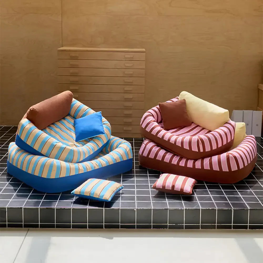 Trendy Striped Cosy Orthopaedic Dog Sofa Bed - Snug Couch