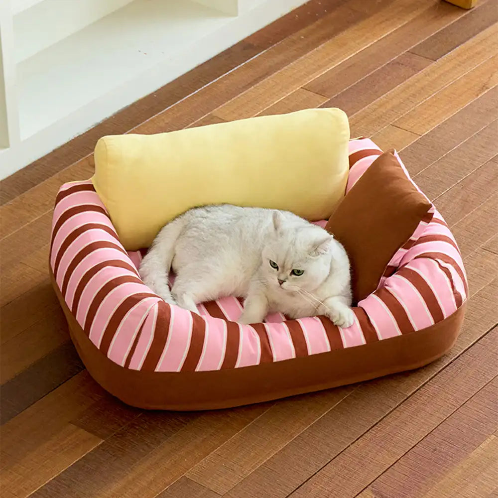 Trendy Striped Cosy Orthopaedic Dog Sofa Bed - Snug Couch