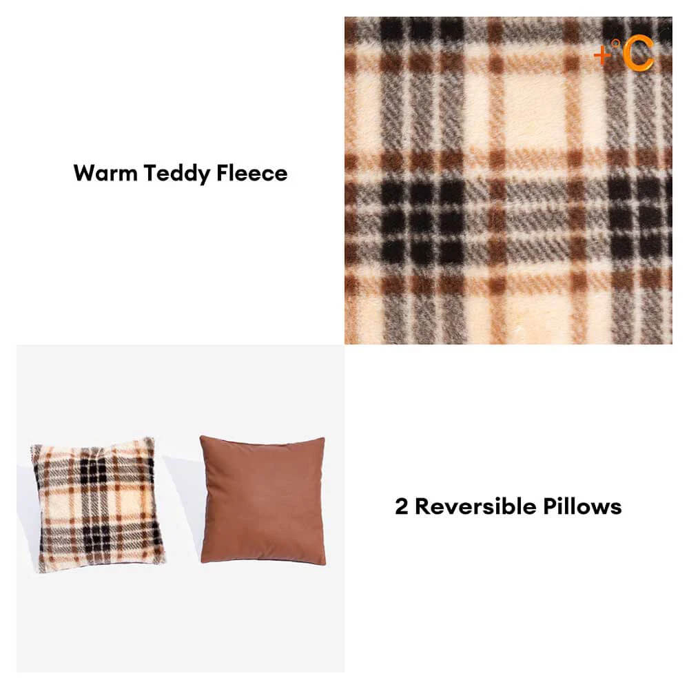 Vintage Plaid Plush Orthopaedic Dog Sofa Bed with Pillows - CosyLuxe