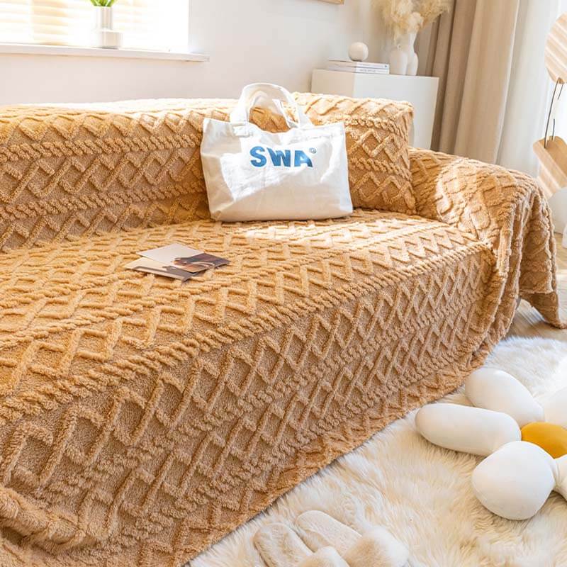 Solid Colour Fleece Blanket Furniture Protector Sofa Cover