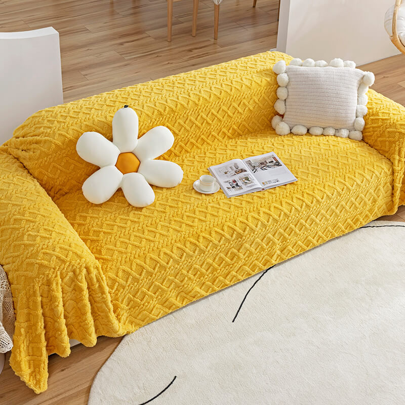 Solid Colour Fleece Blanket Furniture Protector Sofa Cover