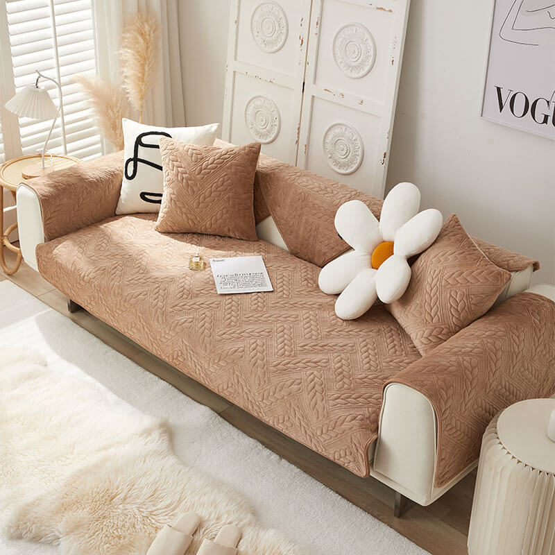 Warm Crystal Velvet Wheat Embroidery Non-Slip Sofa Cover