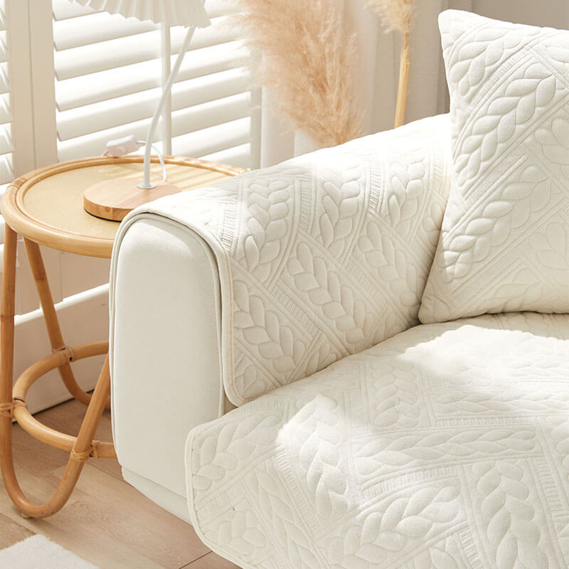 Warm Crystal Velvet Wheat Embroidery Non-Slip Sofa Cover