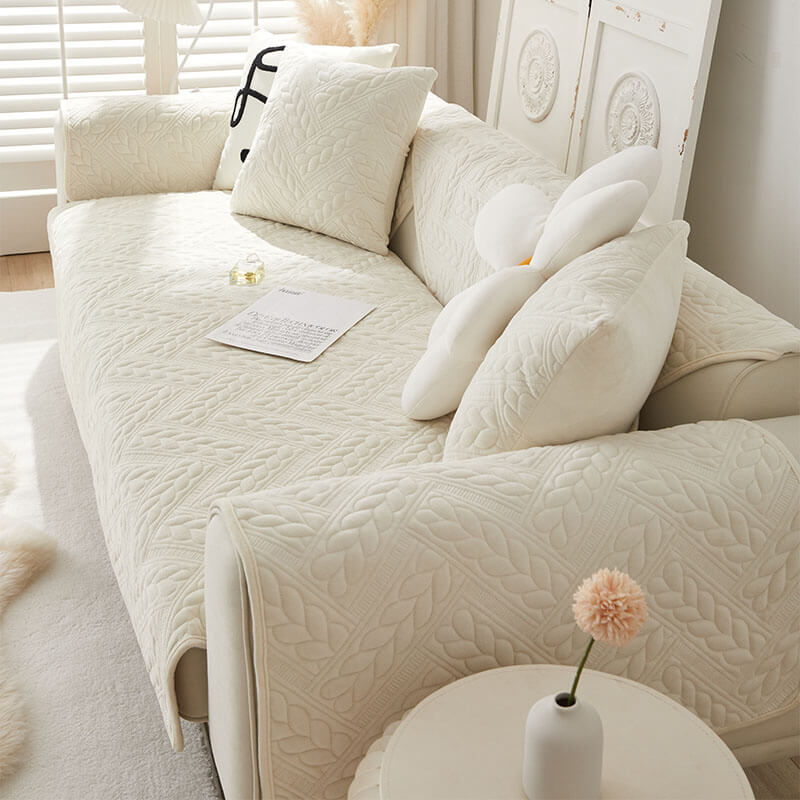 Warm Crystal Velvet Wheat Embroidery Non-Slip Sofa Cover